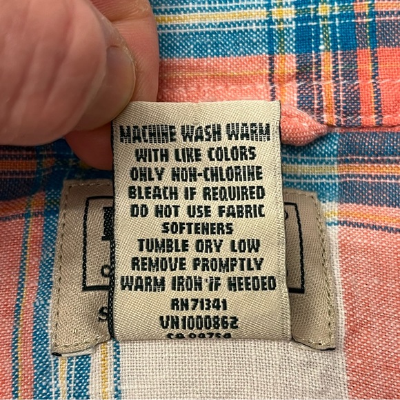 LL Bean Mens Colorful Plaid 100% Linen Short Sleeve Casual Button Front Shirt XL - Picture 7 of 12